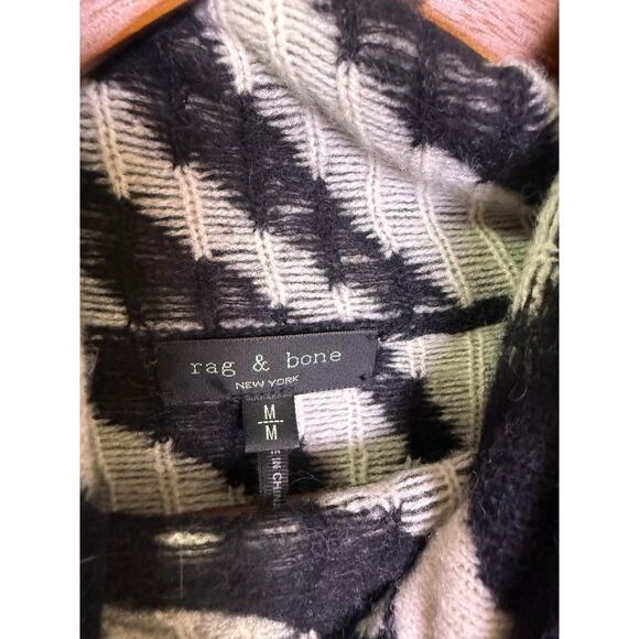 Rag & Bone Kiki Zebra Print Funnel Neck Sweater Black White Red Trim Medium - Picture 3 of 7